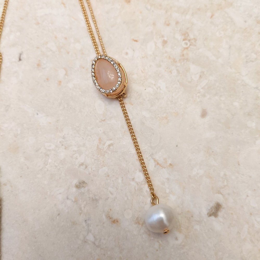J. Crew Gold-plated Stone and Freshwater Pearl Drop Necklace - Picture 4 of 5